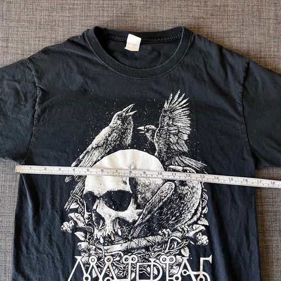 Y2K Gildan Skull Raven Graphic Print T-Shirt Gothic Crowcore Top Black Small‎ - Picture 3 of 4